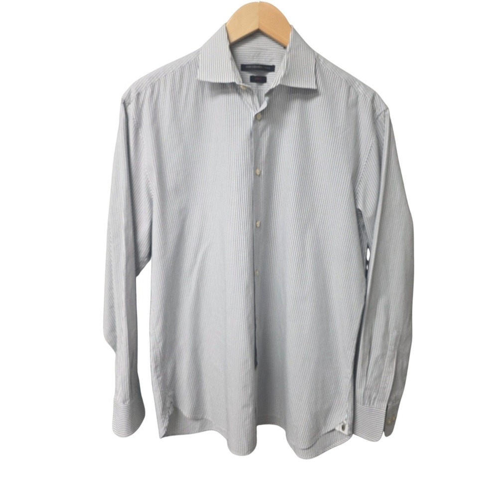 John Varvatos USA Button Down Men 16 32/33 Blue White Pinstripe Slim Fit Cotton